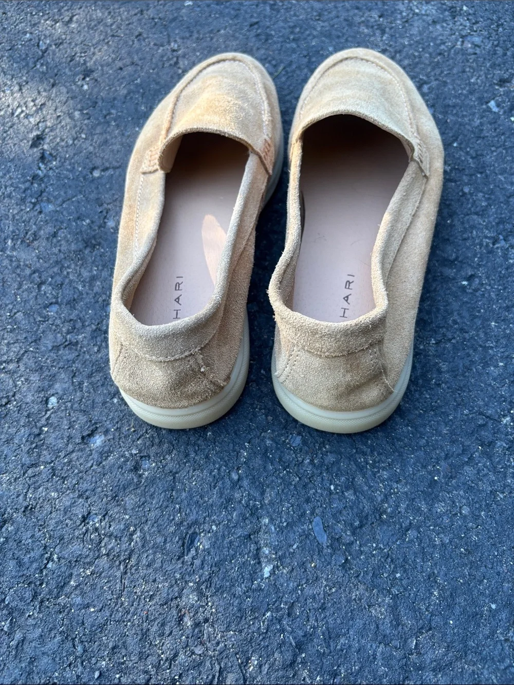 Tahari Beige Suede Slip-On Loafers